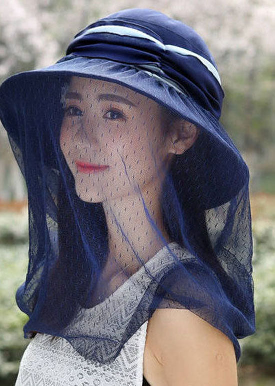 Classy Navy Tulle Patchwork Wrinkled Cotton Bucket Hat LC0542 - fabuloryshop