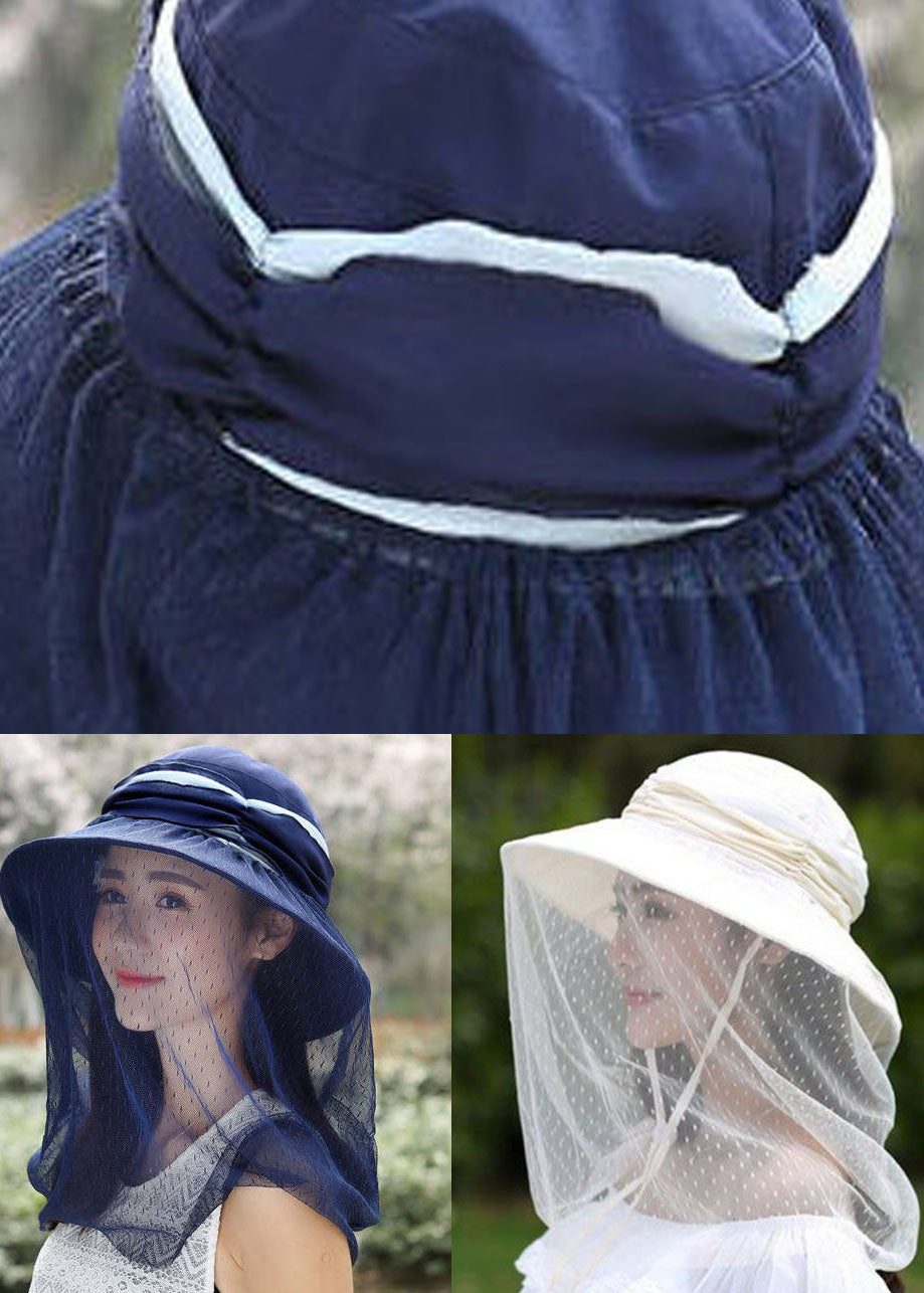 Classy Navy Tulle Patchwork Wrinkled Cotton Bucket Hat LC0542 - fabuloryshop