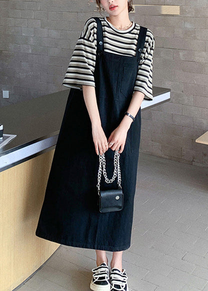 Classy O-Neck Striped Patchwork T Shirt And Long Dress Two Piece Set Summer TQ1014 - fabuloryshop