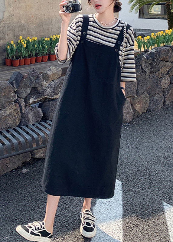 Classy O-Neck Striped Patchwork T Shirt And Long Dress Two Piece Set Summer TQ1014 - fabuloryshop