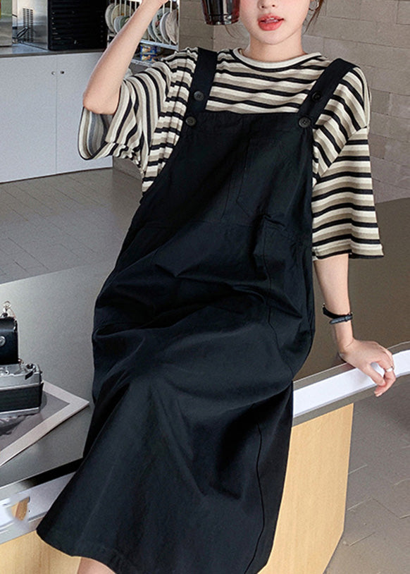 Classy O-Neck Striped Patchwork T Shirt And Long Dress Two Piece Set Summer TQ1014