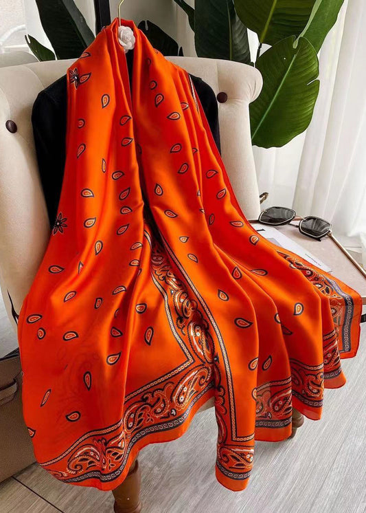 Classy Orange Print Soft Cozy Silk Scarf Ada Fashion