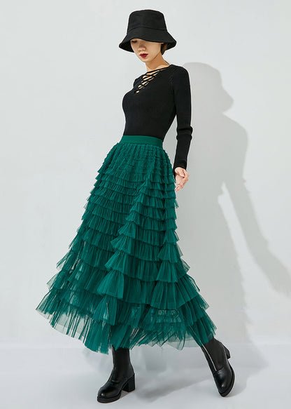 Classy Peacock Green Elastic Waist Layered Tulle Skirts Summer LY0850 - fabuloryshop