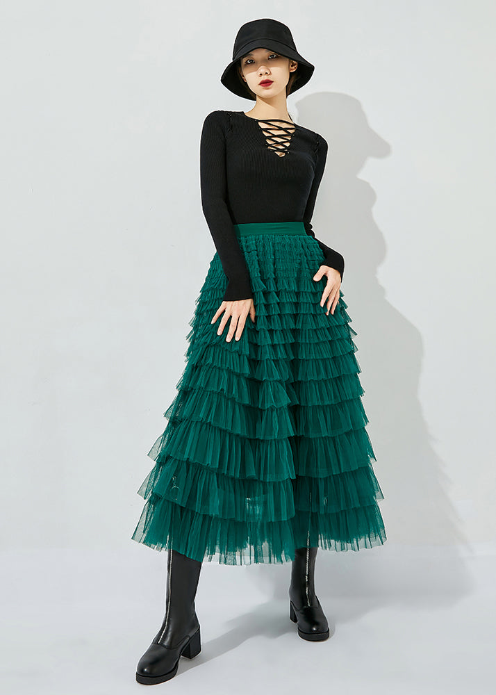 Classy Peacock Green Elastic Waist Layered Tulle Skirts Summer LY0850 - fabuloryshop
