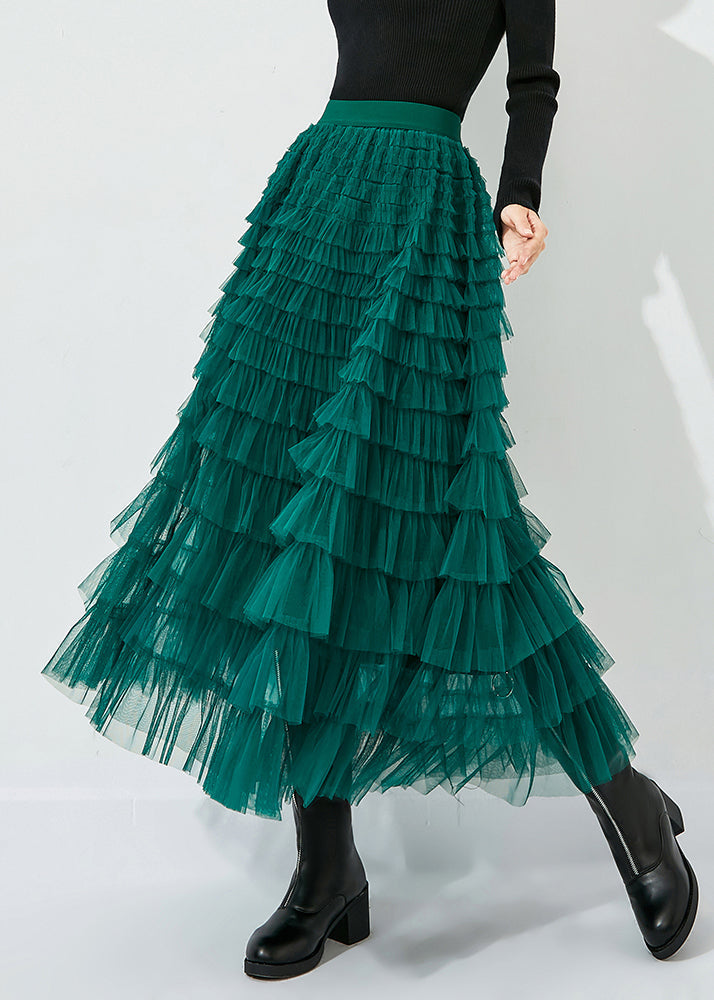 Classy Peacock Green Elastic Waist Layered Tulle Skirts Summer LY0850 - fabuloryshop