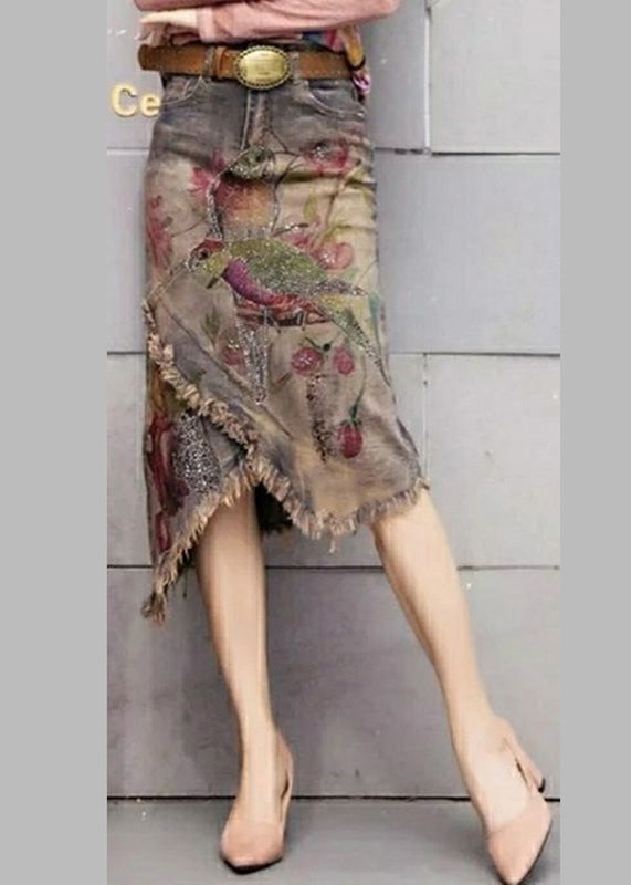 Classy Print Sashes Asymmetrical Denim Skirts TY1049 - fabuloryshop