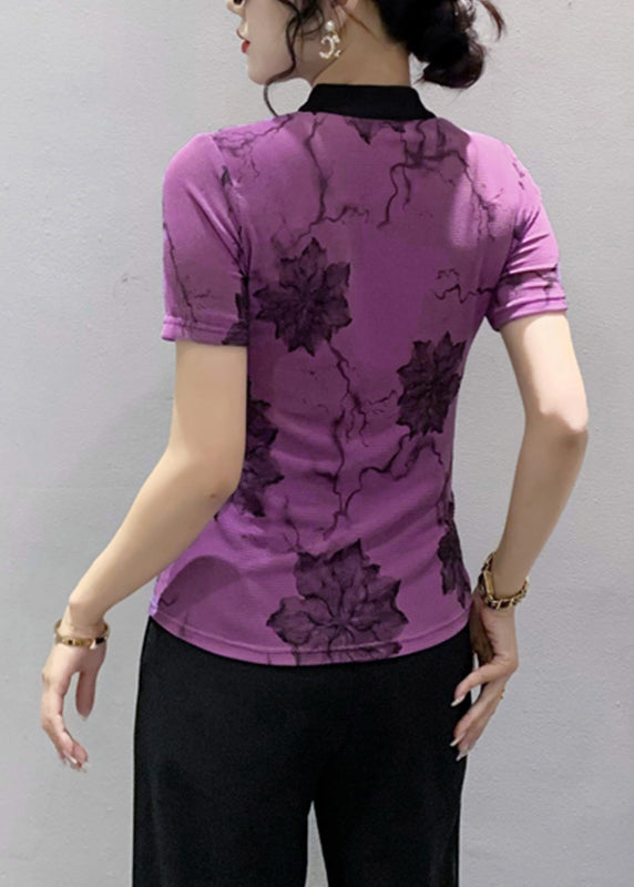 Classy Purple Asymmetrical Hollow Out Tops Short Sleeve Ada Fashion