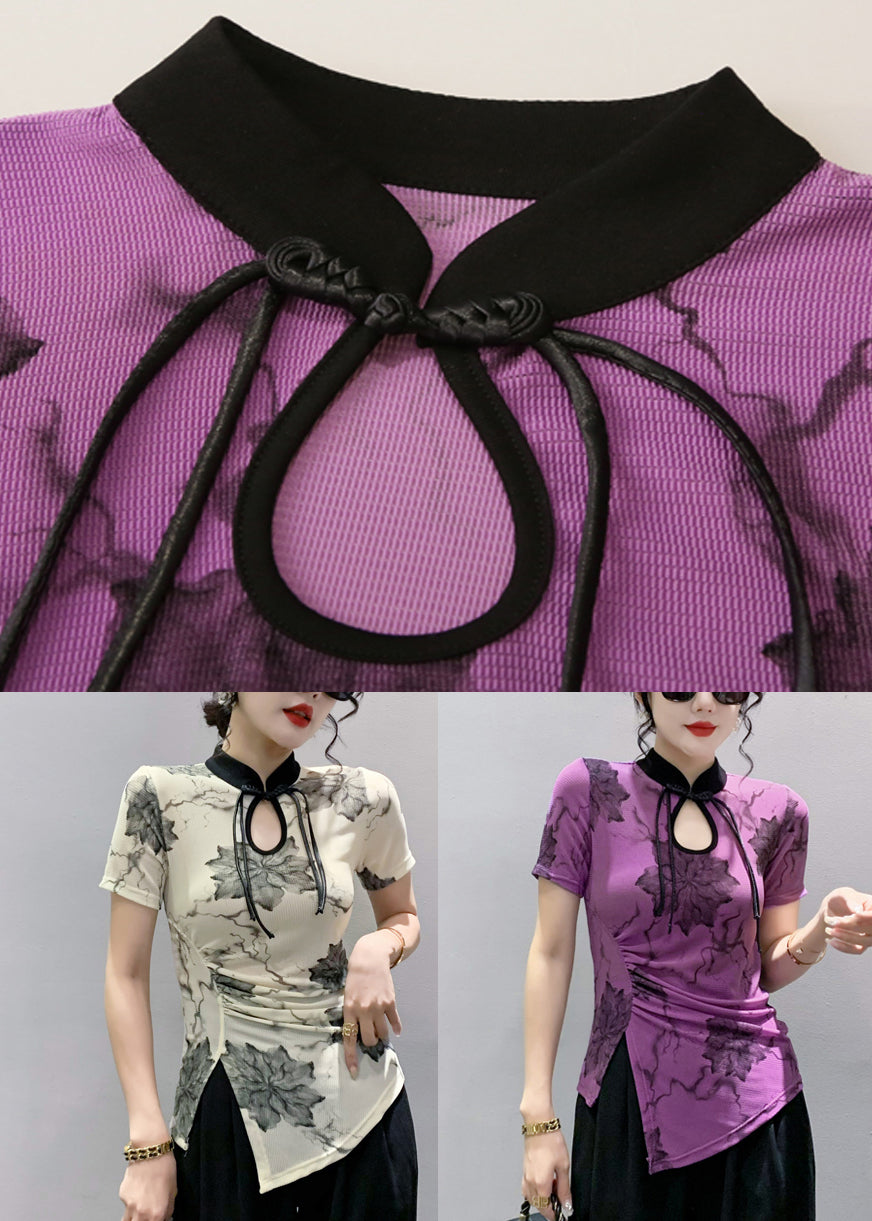 Classy Purple Asymmetrical Hollow Out Tops Short Sleeve Ada Fashion