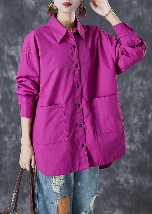 Classy Purple Oversized Pockets Cotton Blouses Fall Ada Fashion