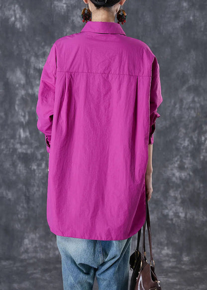 Classy Purple Oversized Pockets Cotton Blouses Fall Ada Fashion