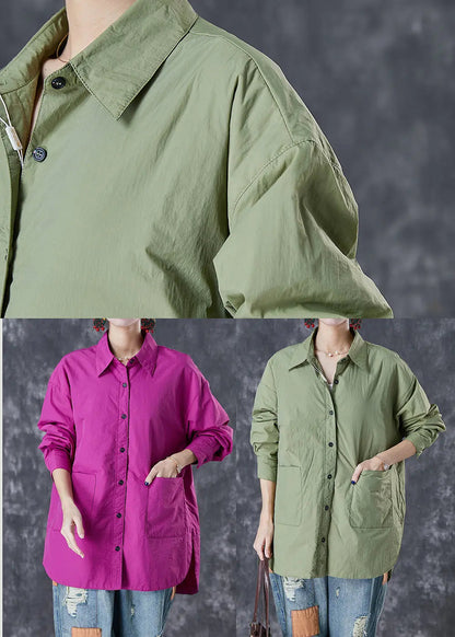 Classy Purple Oversized Pockets Cotton Blouses Fall Ada Fashion