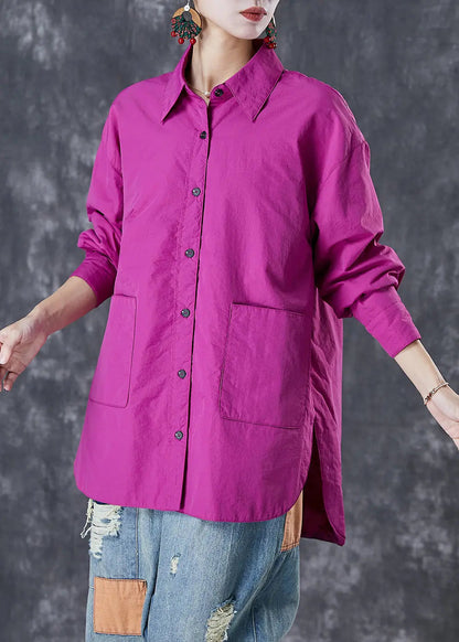 Classy Purple Oversized Pockets Cotton Blouses Fall Ada Fashion