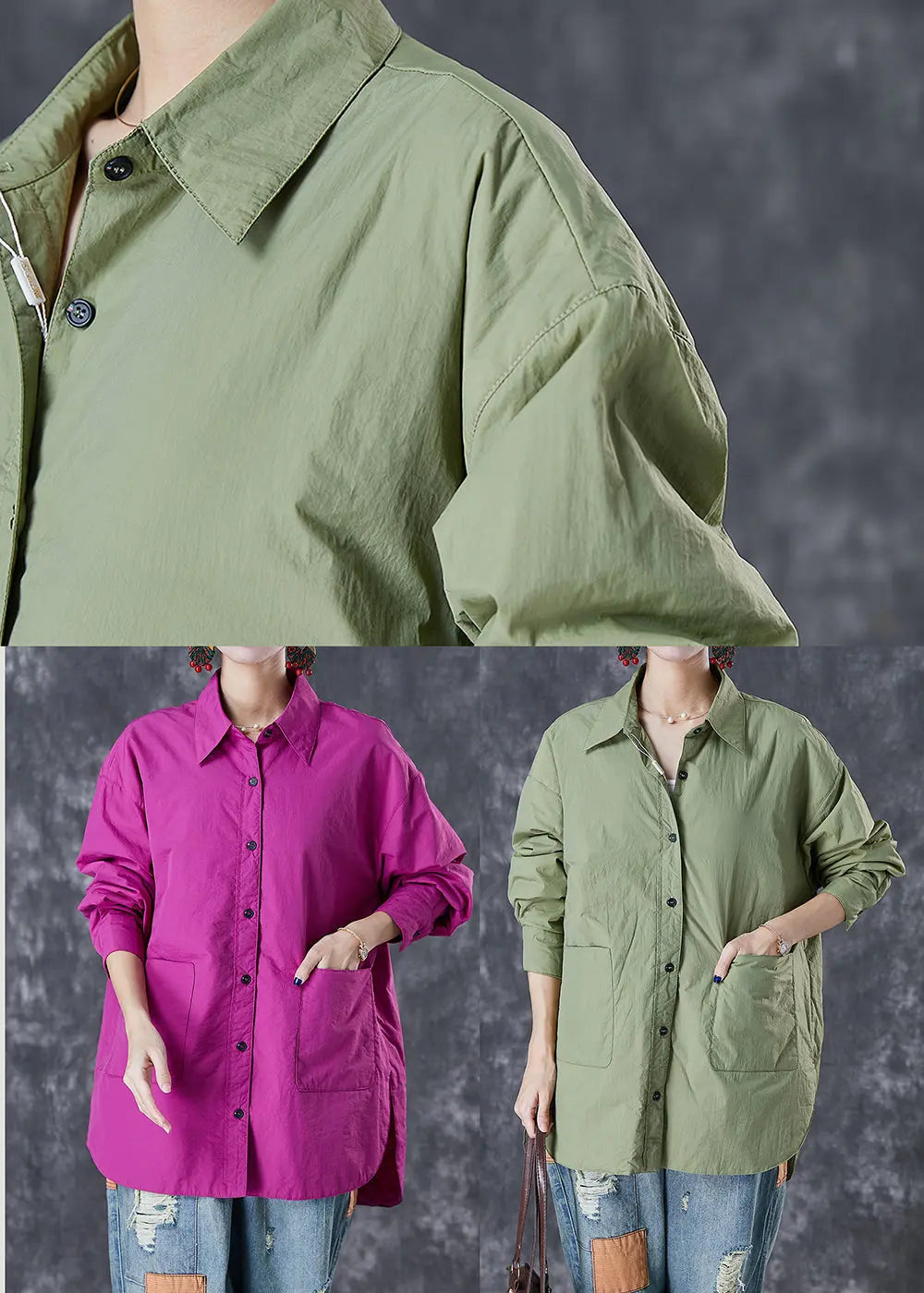 Classy Purple Oversized Pockets Cotton Blouses Fall Ada Fashion