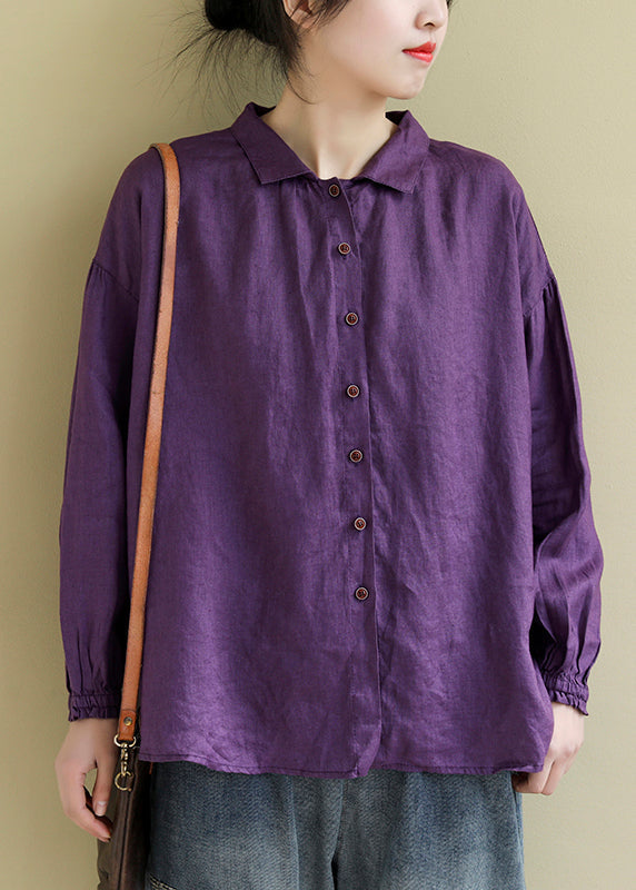 Classy Purple Oversized Wrinkled Linen Shirt Top Spring LY2377 - fabuloryshop