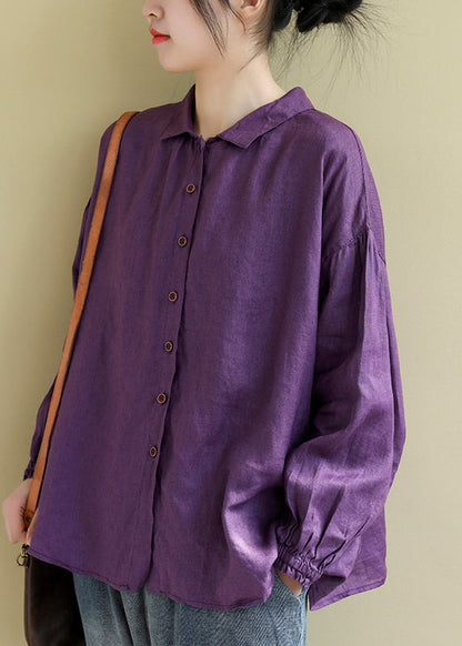 Classy Purple Oversized Wrinkled Linen Shirt Top Spring LY2377 - fabuloryshop