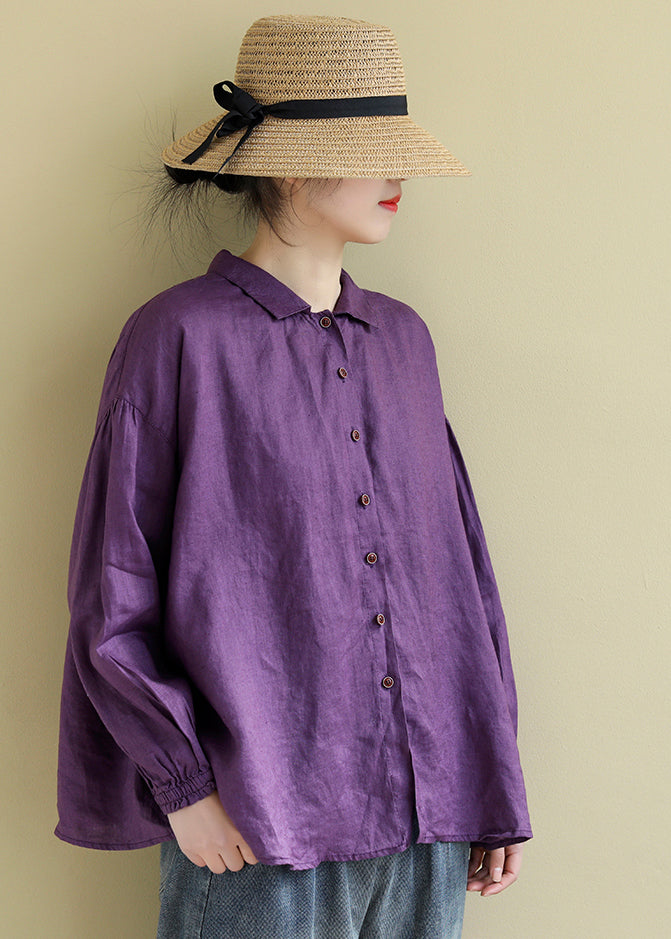 Classy Purple Oversized Wrinkled Linen Shirt Top Spring LY2377 - fabuloryshop