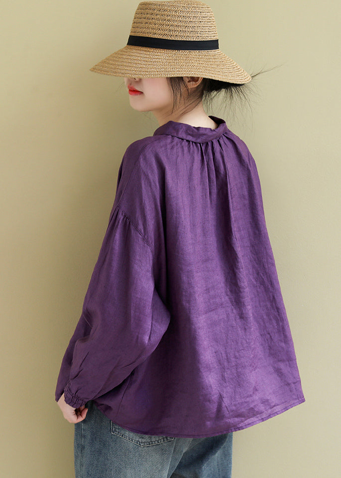 Classy Purple Oversized Wrinkled Linen Shirt Top Spring LY2377 - fabuloryshop