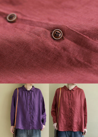 Classy Purple Oversized Wrinkled Linen Shirt Top Spring LY2377 - fabuloryshop