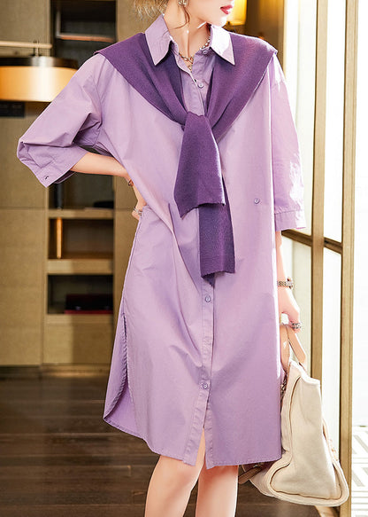 Classy Purple Peter Pan Collar Low High Design Cotton Shawl And Maxi Shirt Dress Two Pieces Set Summer LY6173 - fabuloryshop