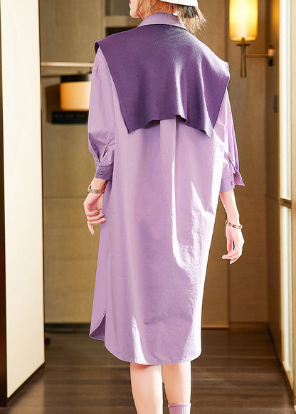 Classy Purple Peter Pan Collar Low High Design Cotton Shawl And Maxi Shirt Dress Two Pieces Set Summer LY6173 - fabuloryshop