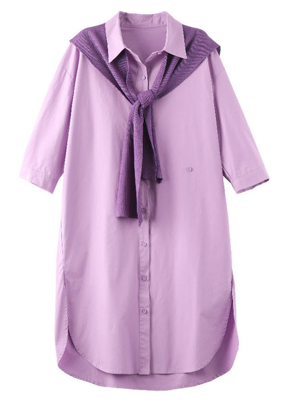 Classy Purple Peter Pan Collar Low High Design Cotton Shawl And Maxi Shirt Dress Two Pieces Set Summer LY6173 - fabuloryshop