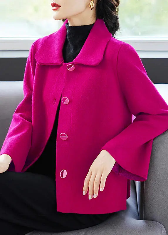 Classy Purple Peter Pan Collar Pockets  Woolen Coat Fall Ada Fashion