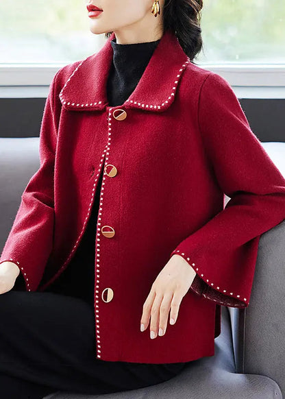 Classy Purple Peter Pan Collar Pockets  Woolen Coat Fall Ada Fashion