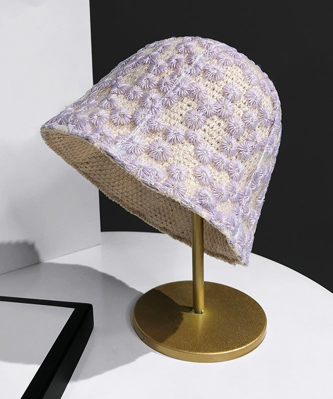 Classy Purple Tulle Patchwork Embroideried Floral Bucket Hat LY546