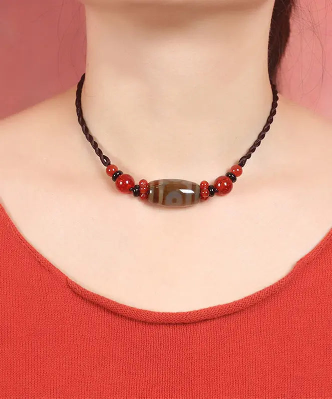 Classy Red Agate Coloured Glaze Pearl Necklace Ada Fashion