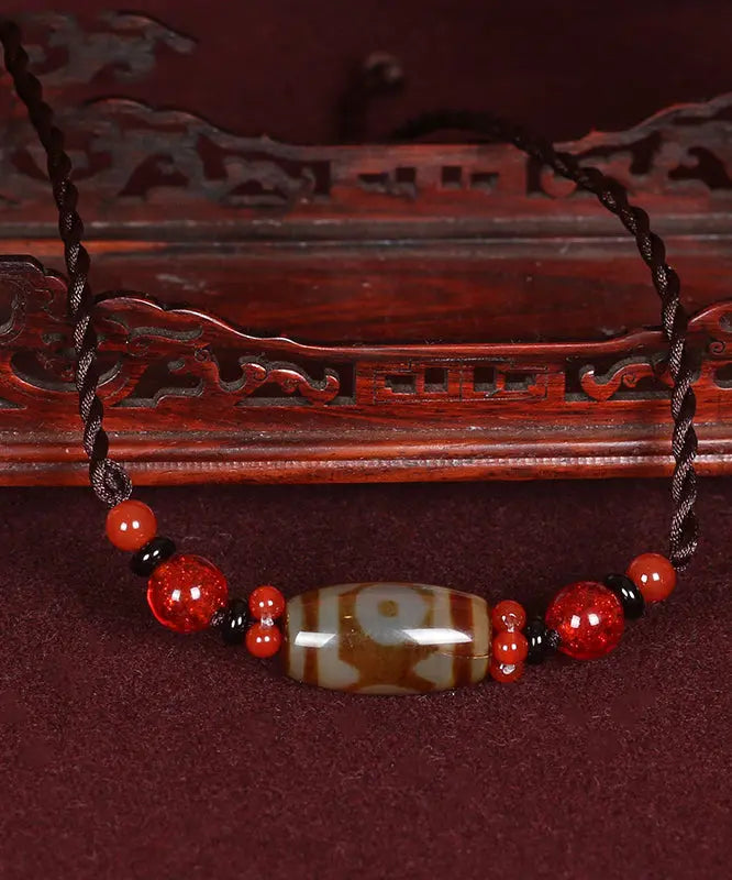 Classy Red Agate Coloured Glaze Pearl Necklace Ada Fashion