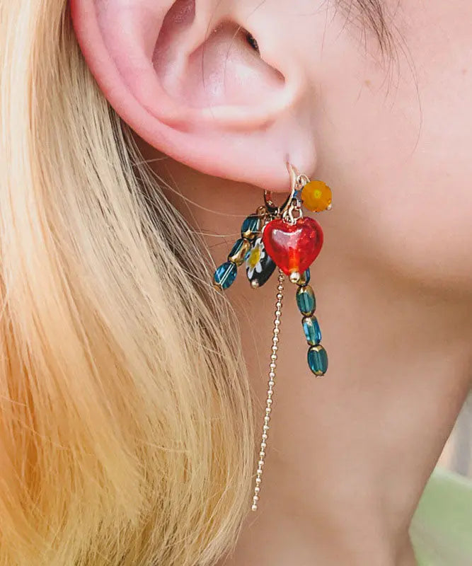 Classy Red Copper Alloy Love Coloured Glaze Drop Earrings Ada Fashion