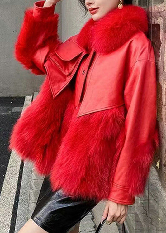 Classy Red Fur Collar Patchwork Faux Fur Jackets Winter Ada Fashion