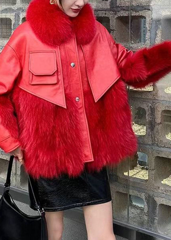 Classy Red Fur Collar Patchwork Faux Fur Jackets Winter Ada Fashion