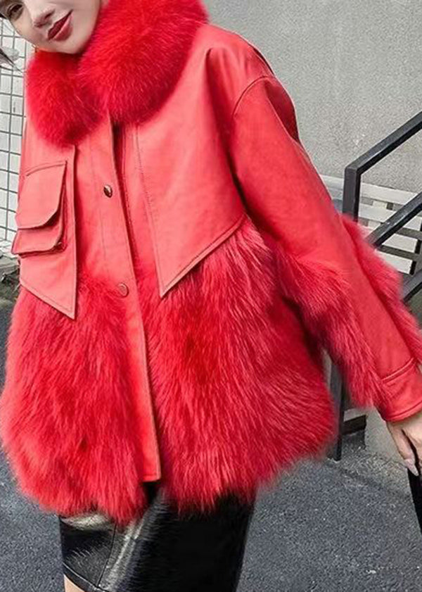 Classy Red Fur Collar Patchwork Faux Fur Jackets Winter Ada Fashion