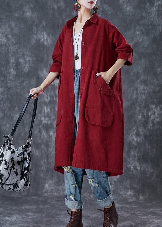 Classy Red Oversized Pockets Cotton Trench Coats Fall Ada Fashion