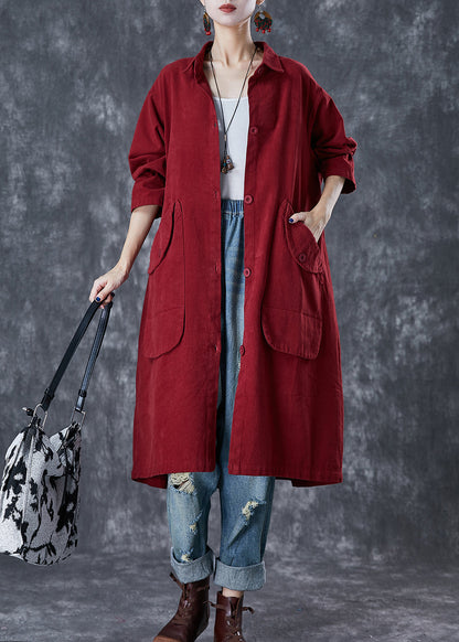 Classy Red Oversized Pockets Cotton Trench Coats Fall Ada Fashion