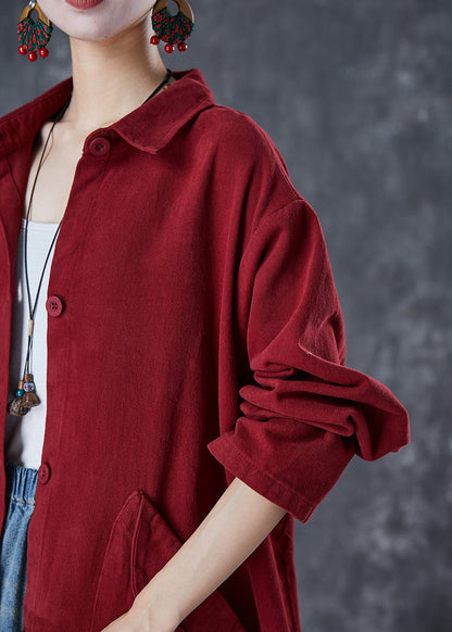 Classy Red Oversized Pockets Cotton Trench Coats Fall Ada Fashion