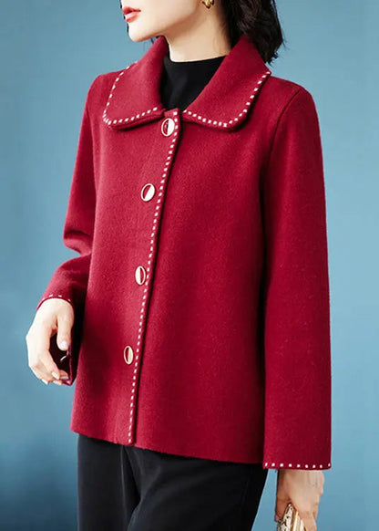 Classy Rose Peter Pan Collar Pockets  Woolen Coat Fall Ada Fashion