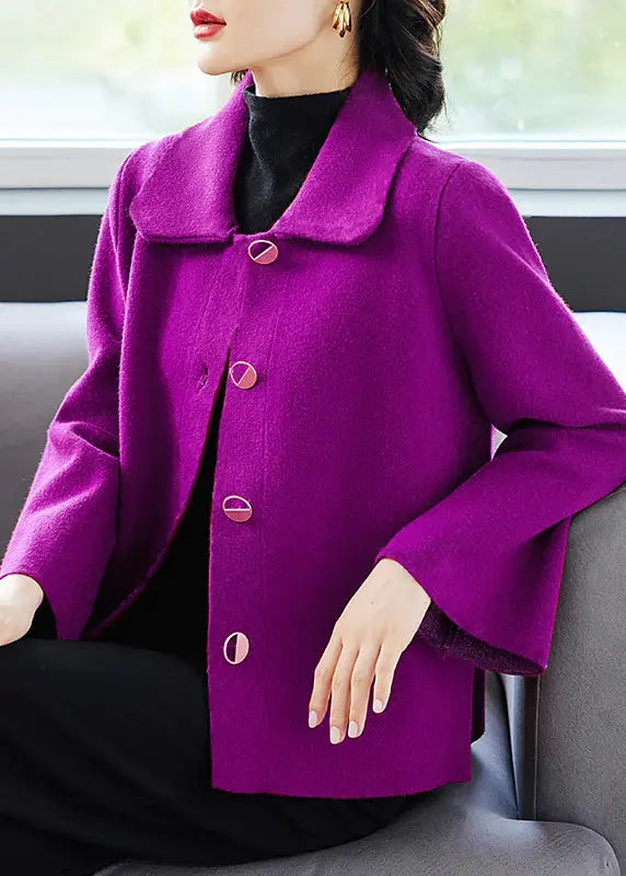 Classy Rose Peter Pan Collar Pockets  Woolen Coat Fall Ada Fashion