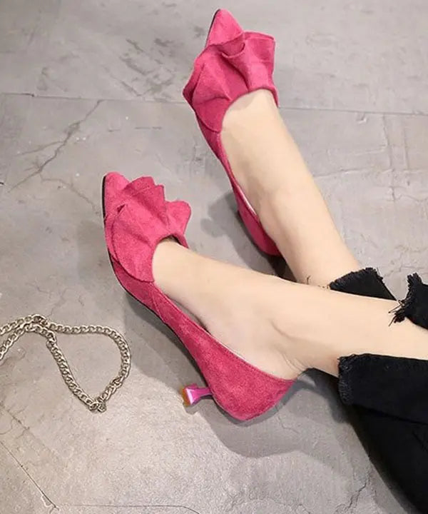 Classy Rose Ruffled Pointed Toe Splicing Stiletto High Heels Ada Fashion