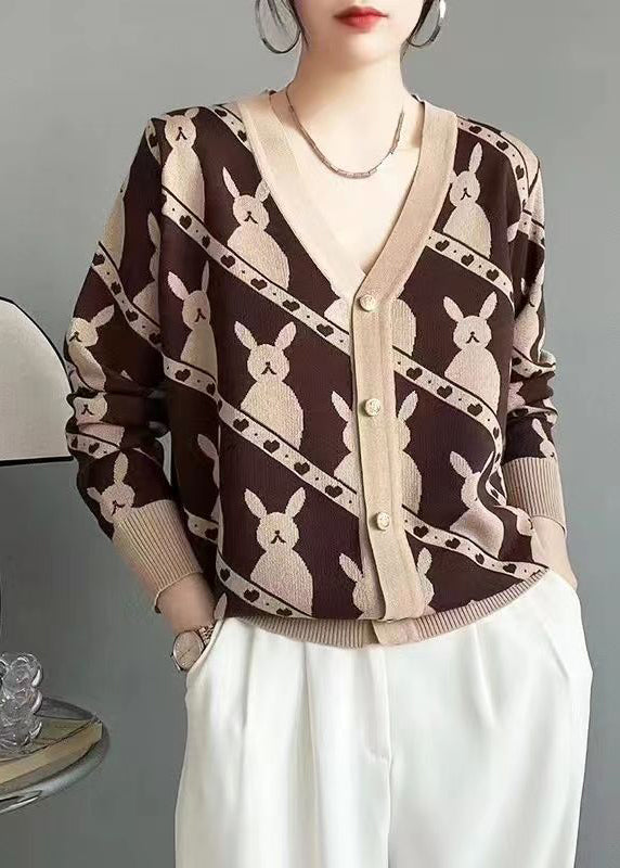 Classy Rose V Neck Button Jacquard Woolen Cardigan Fall Ada Fashion