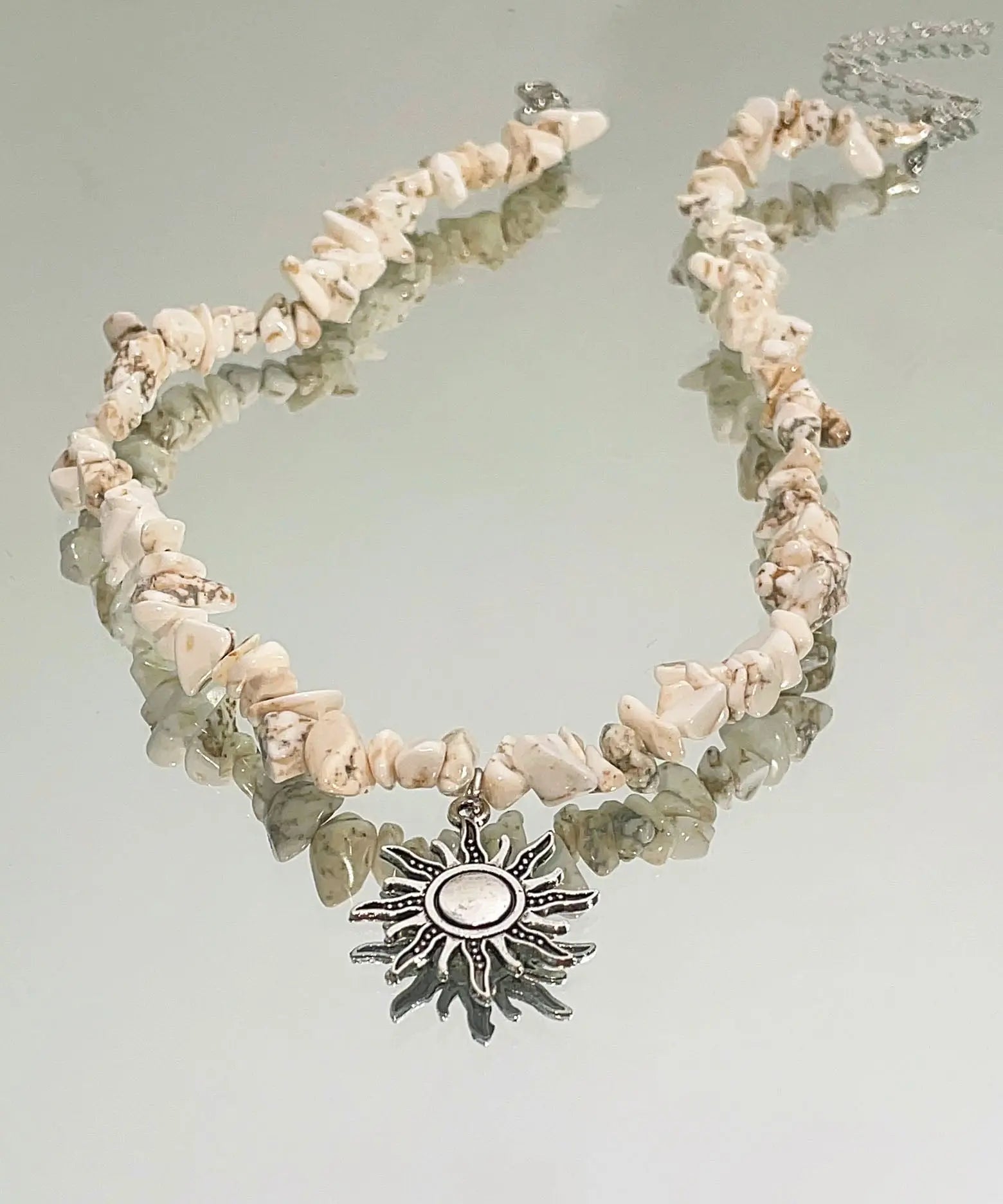 Classy White Alloy Natural Stone Sun Lariat Necklace Ada Fashion