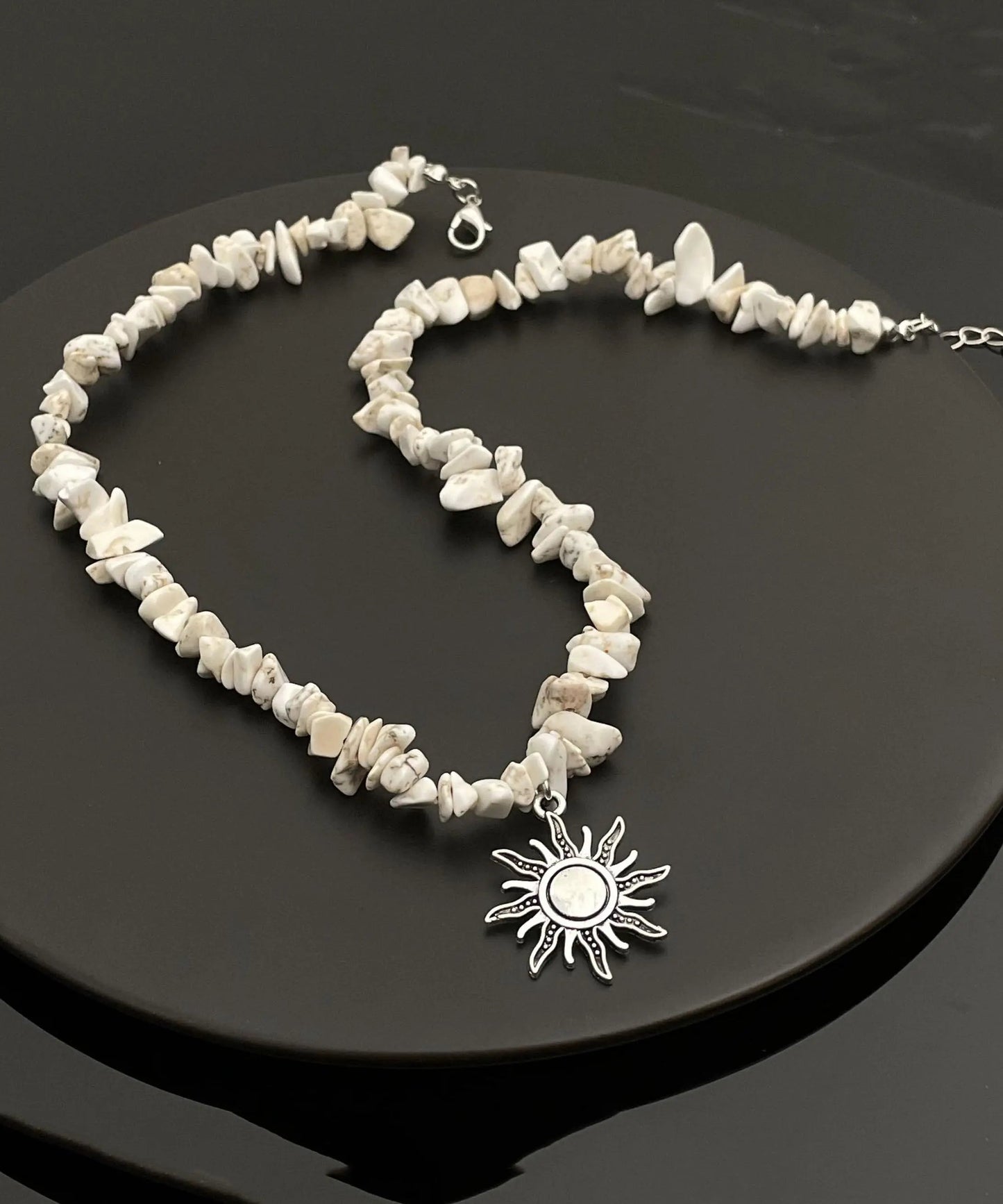 Classy White Alloy Natural Stone Sun Lariat Necklace Ada Fashion