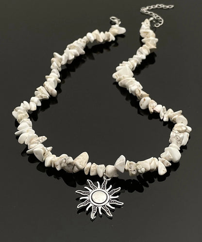 Classy White Alloy Natural Stone Sun Lariat Necklace Ada Fashion