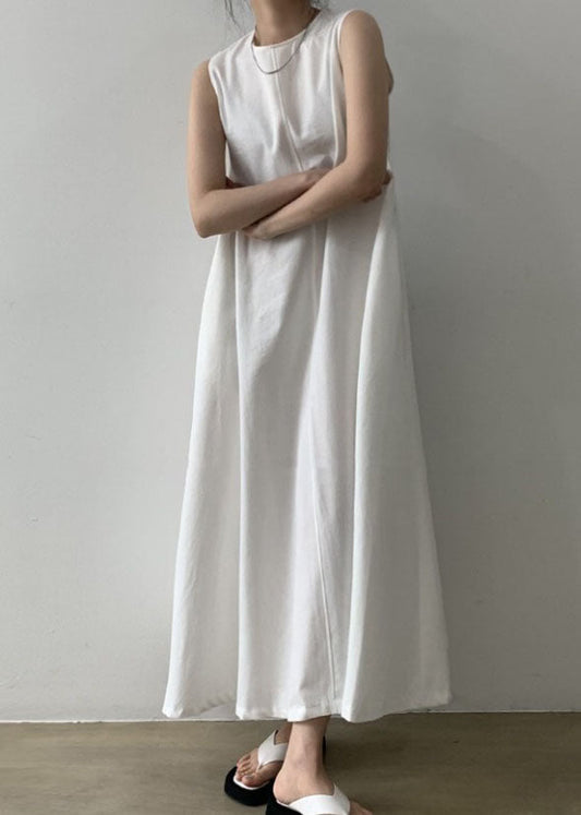 Classy White O Neck Patchwork Cotton Maxi Dresses Sleeveless LY1367 - fabuloryshop