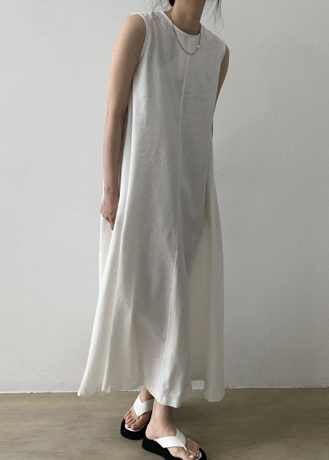 Classy White O Neck Patchwork Cotton Maxi Dresses Sleeveless LY1367 - fabuloryshop