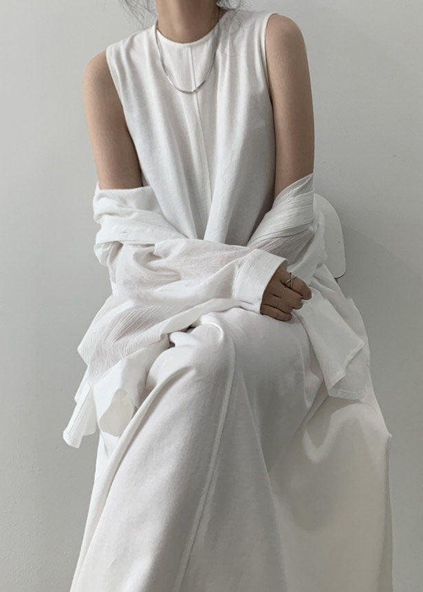 Classy White O Neck Patchwork Cotton Maxi Dresses Sleeveless LY1367 - fabuloryshop