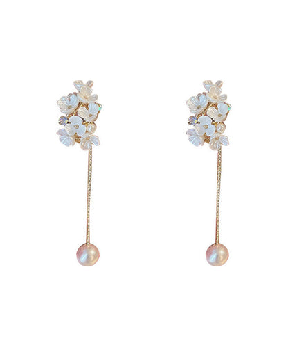 Classy White Overgild Zircon Pearl Floral Tassle Drop Earrings TW1012 - fabuloryshop