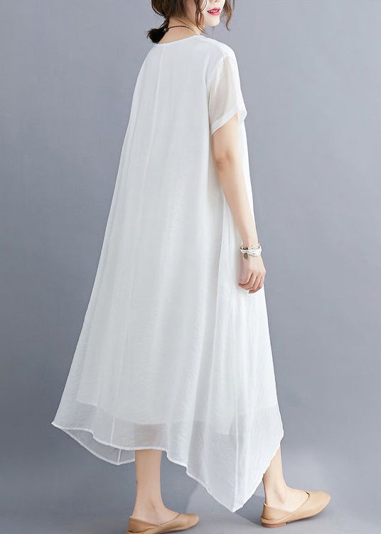Classy White V Neck Exra Large Hem Cotton A Line Dresses Summer LY0545