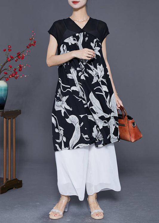 Classy White V Neck Print Chiffon A Line Dress Summer LY5535 - fabuloryshop